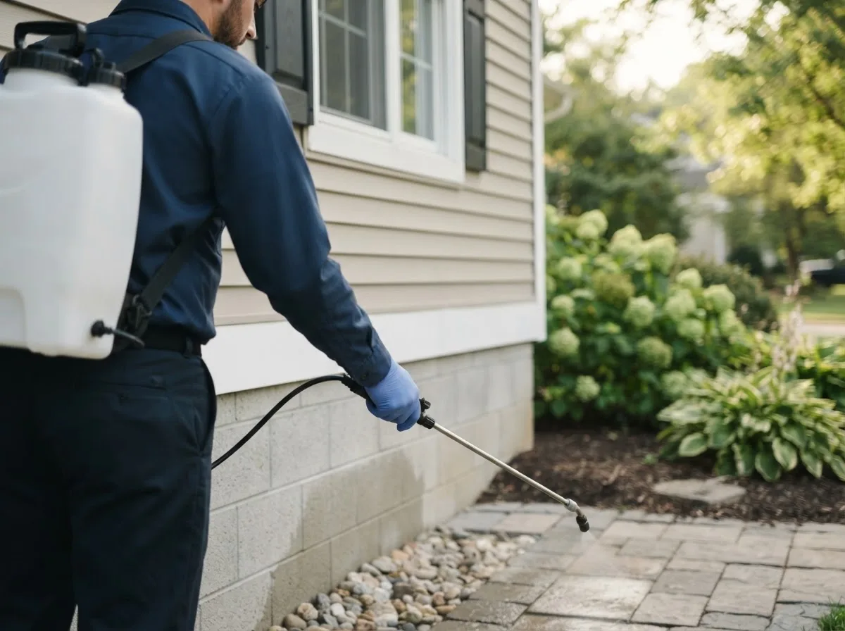Pest control technician inspecting a home in Hallstead, PA